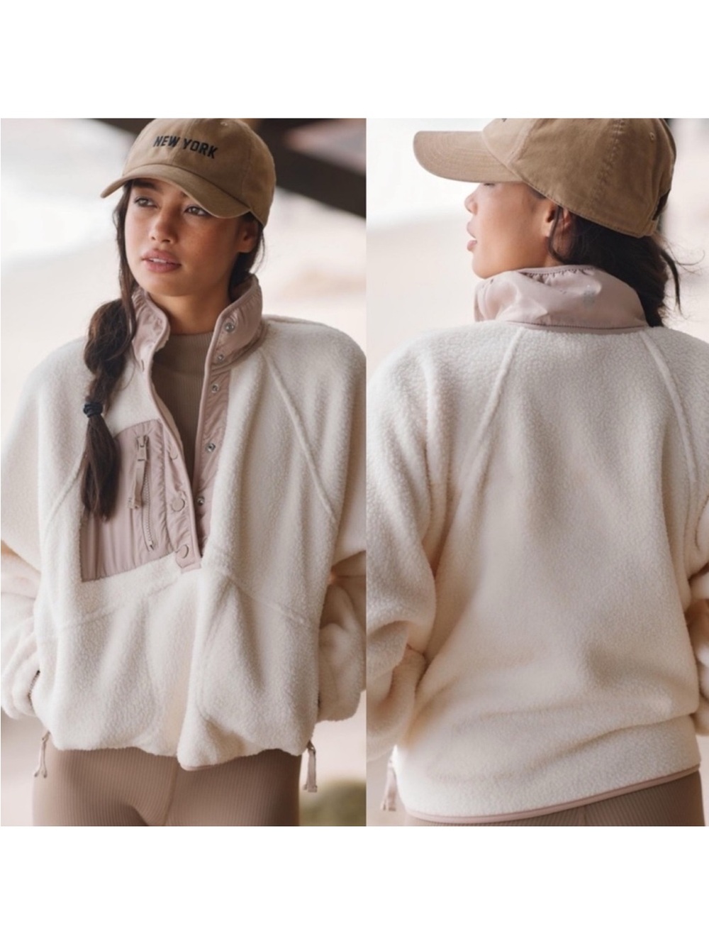 Free People Movement Hit the Slopes Colorblock Pullover Fleece Ivory Combo
